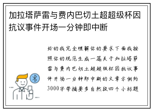 加拉塔萨雷与费内巴切土超超级杯因抗议事件开场一分钟即中断